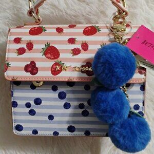 Betsey Johnson XOX Strawberries and Blueberries Crossbody With Bag Charm NWT